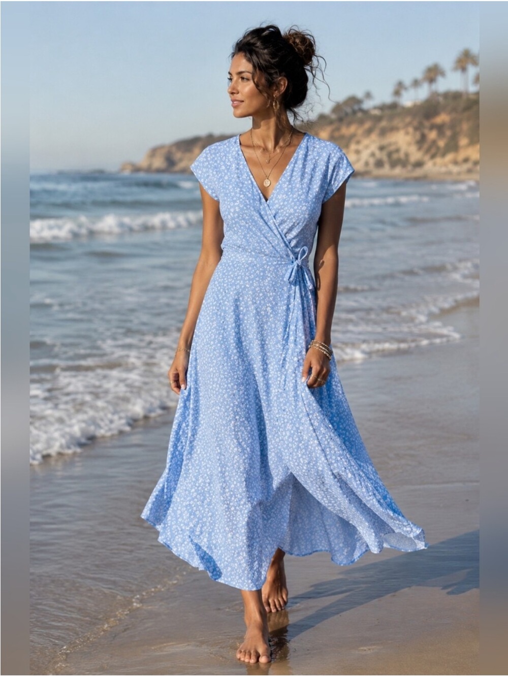 & Other Stories Light Blue Floral Wrap Maxi Dress size 2